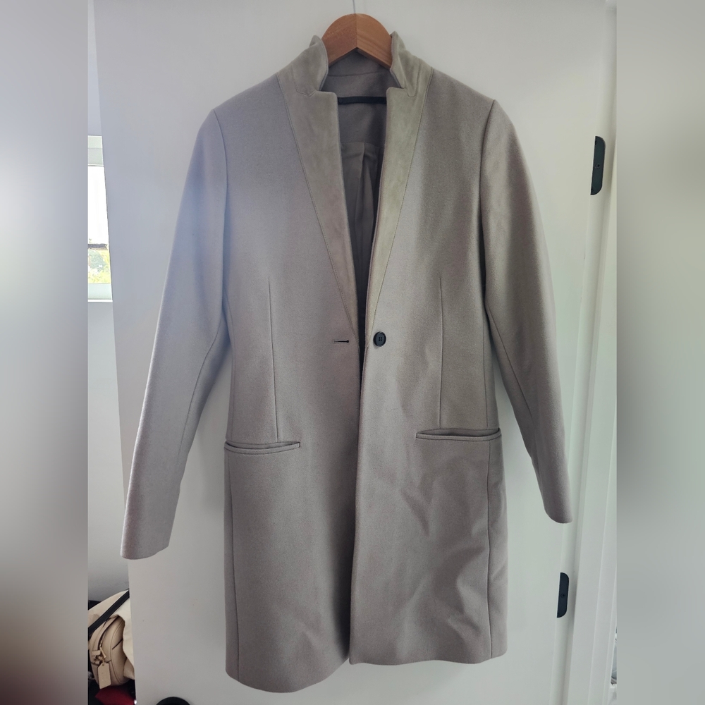 Women's Allsaints Taupe Coat - Classic Single-Button Overcoat